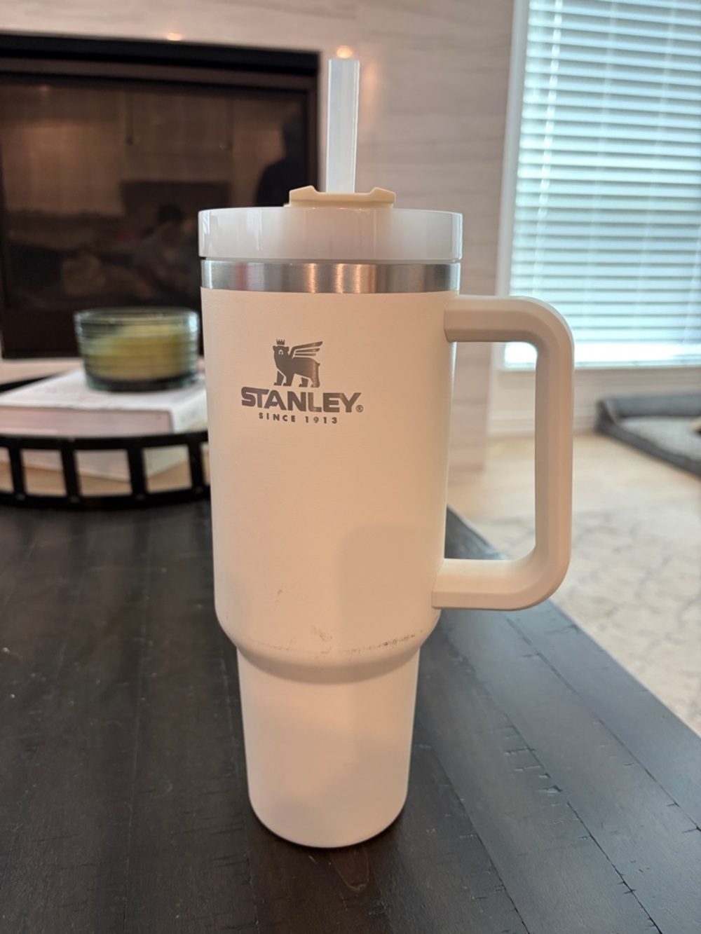 Stanley Cream Insulated Travel Tumbler with Handle and Straw